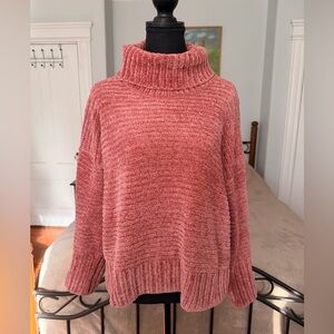 Pink Rose Women’s Soft Ribbed Pullover Turtleneck Sweater - Dark Pink Size L